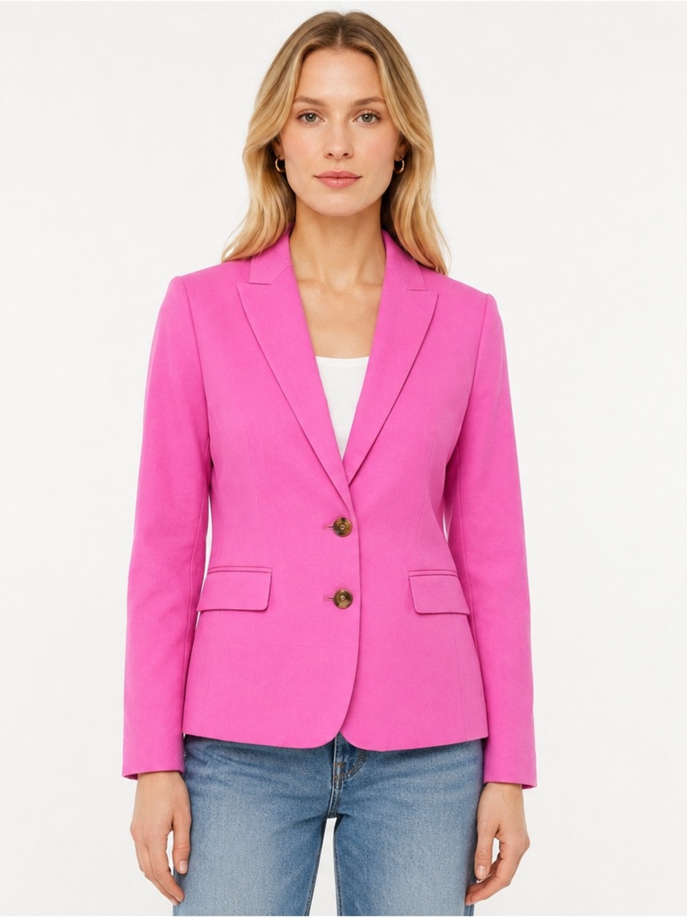 J. Crew Factory Cotton-Blend Two-Button Blazer Bright Flamingo Pink Size 6, NWT